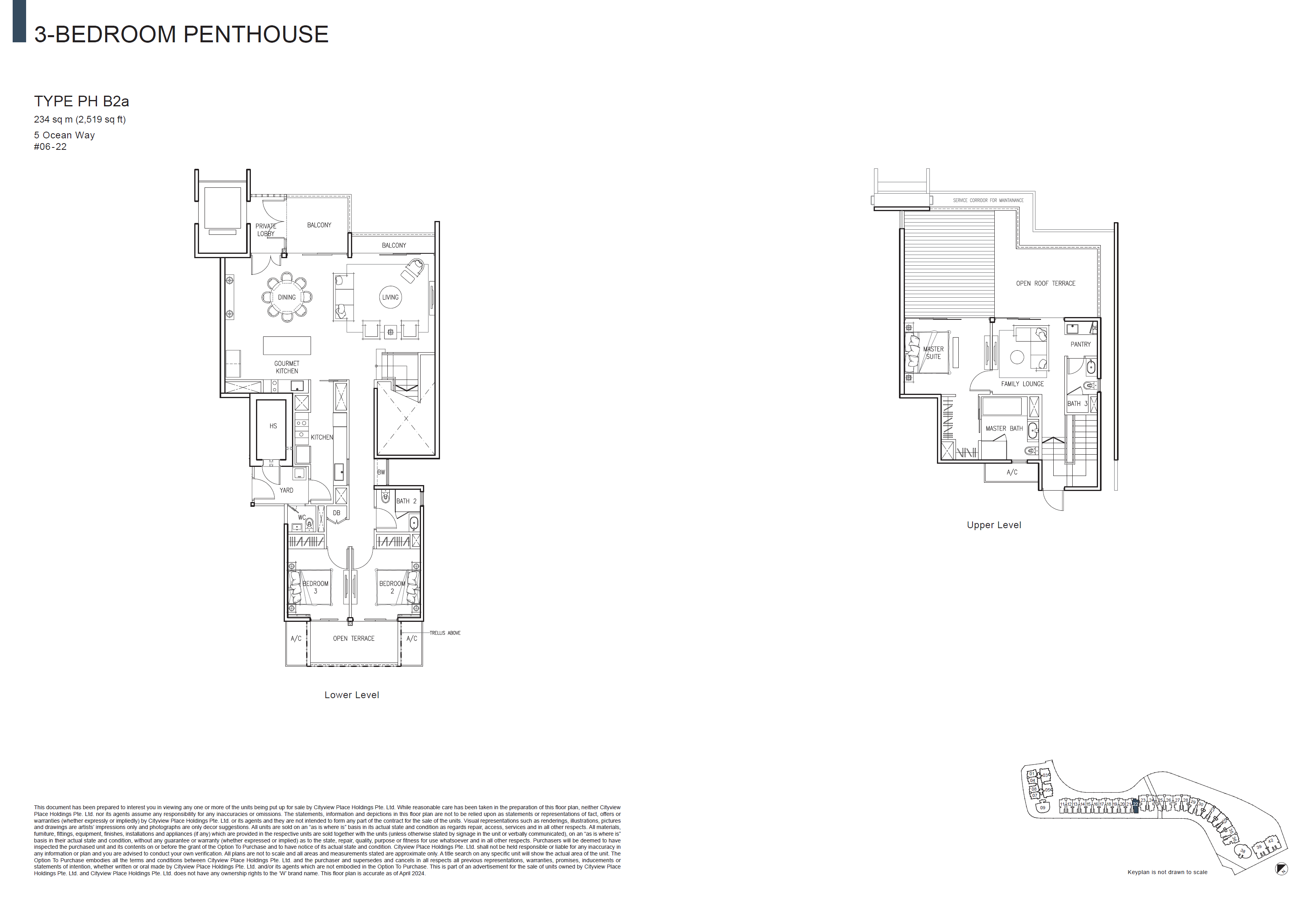 Floor plan of The Residences At W Singapore Sentosa Cove type Penthouse, Penthouse, 2,519 sq ft